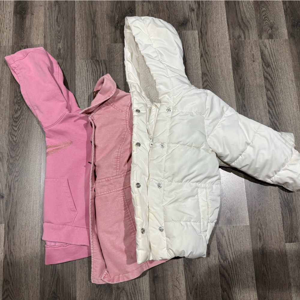 Old Navy Pink and White Kids Puffers